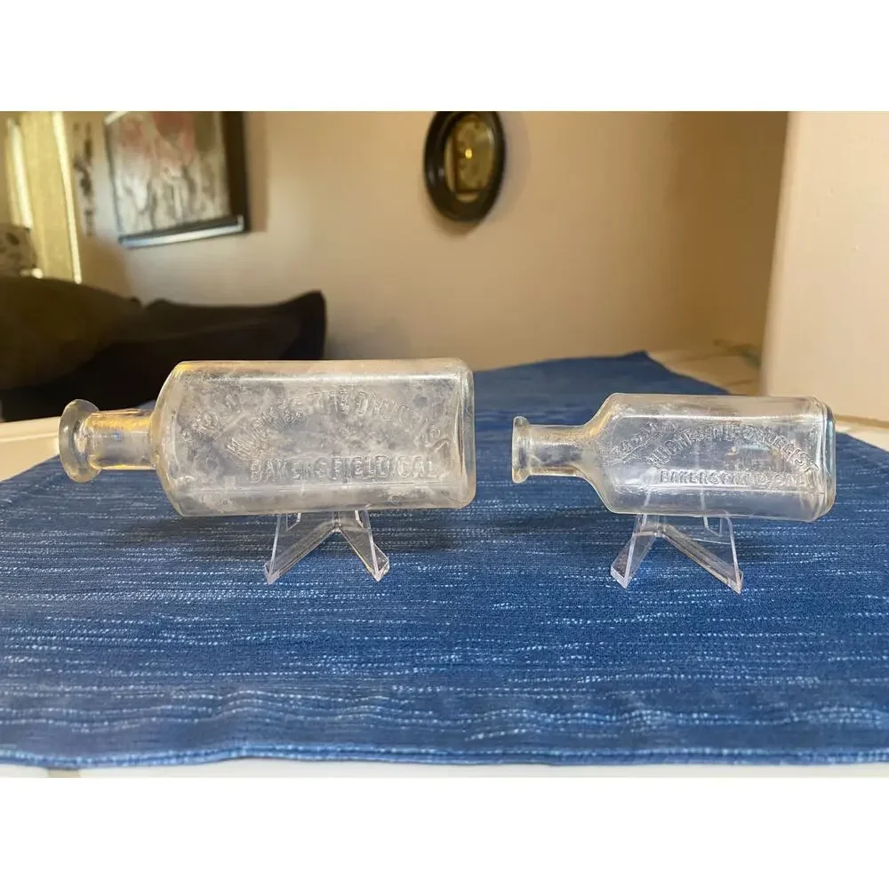 VTG Pair Hughes The Druggist Bakersfield California Bottle Pharmacy Medicine E